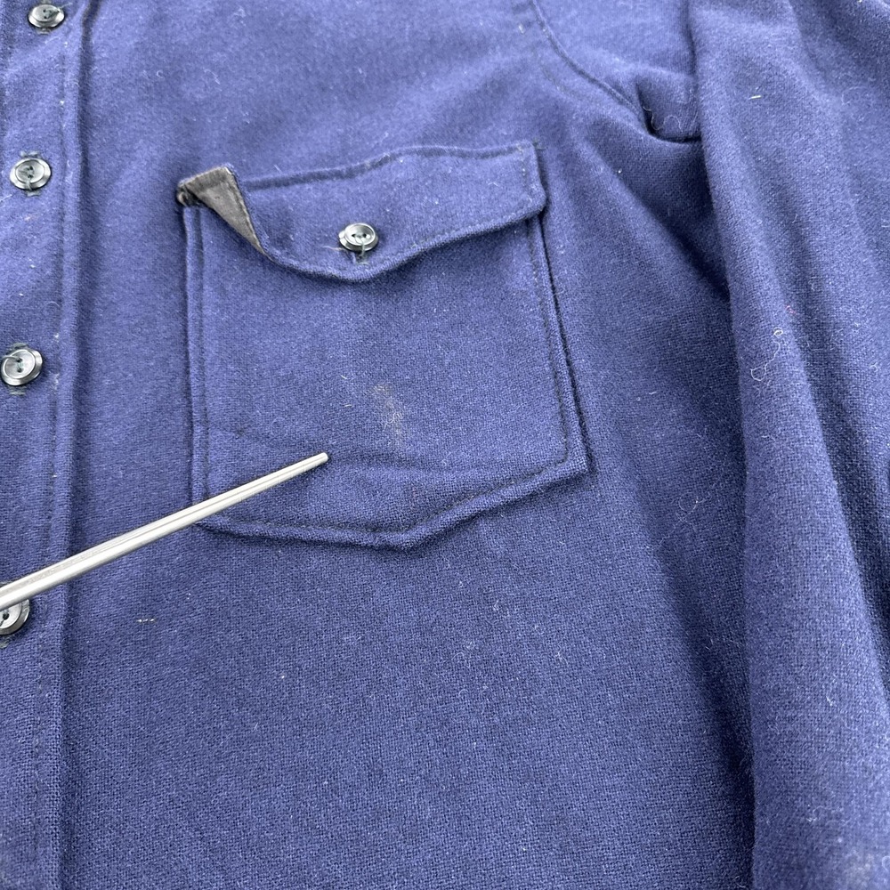Vintage LL Bean Shirt Mens 50 Blue Wool Heavy Workwear Button Front Long Sleeve - Picture 4 of 12
